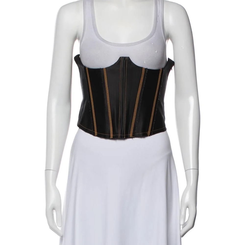 Miista Black Waist Corset with Brown Topstitching